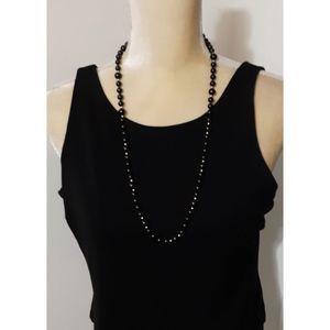 Jet Black beaded onyx? semiprecious necklace 23" classic